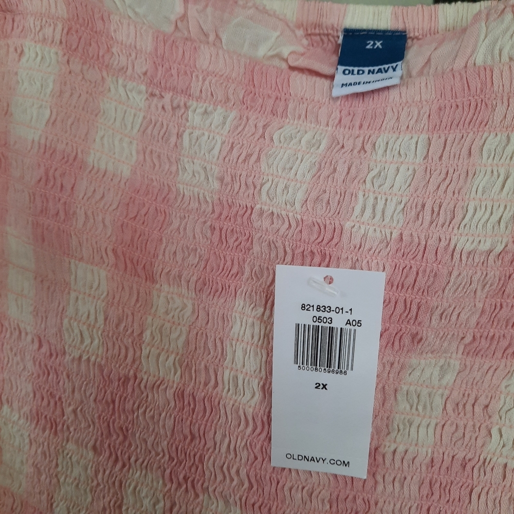 Old Navy Sleeveless Ruffle Trim Smock Gingham Blouse NWT Pink Pastel Plus Sz 2X - Picture 8 of 11